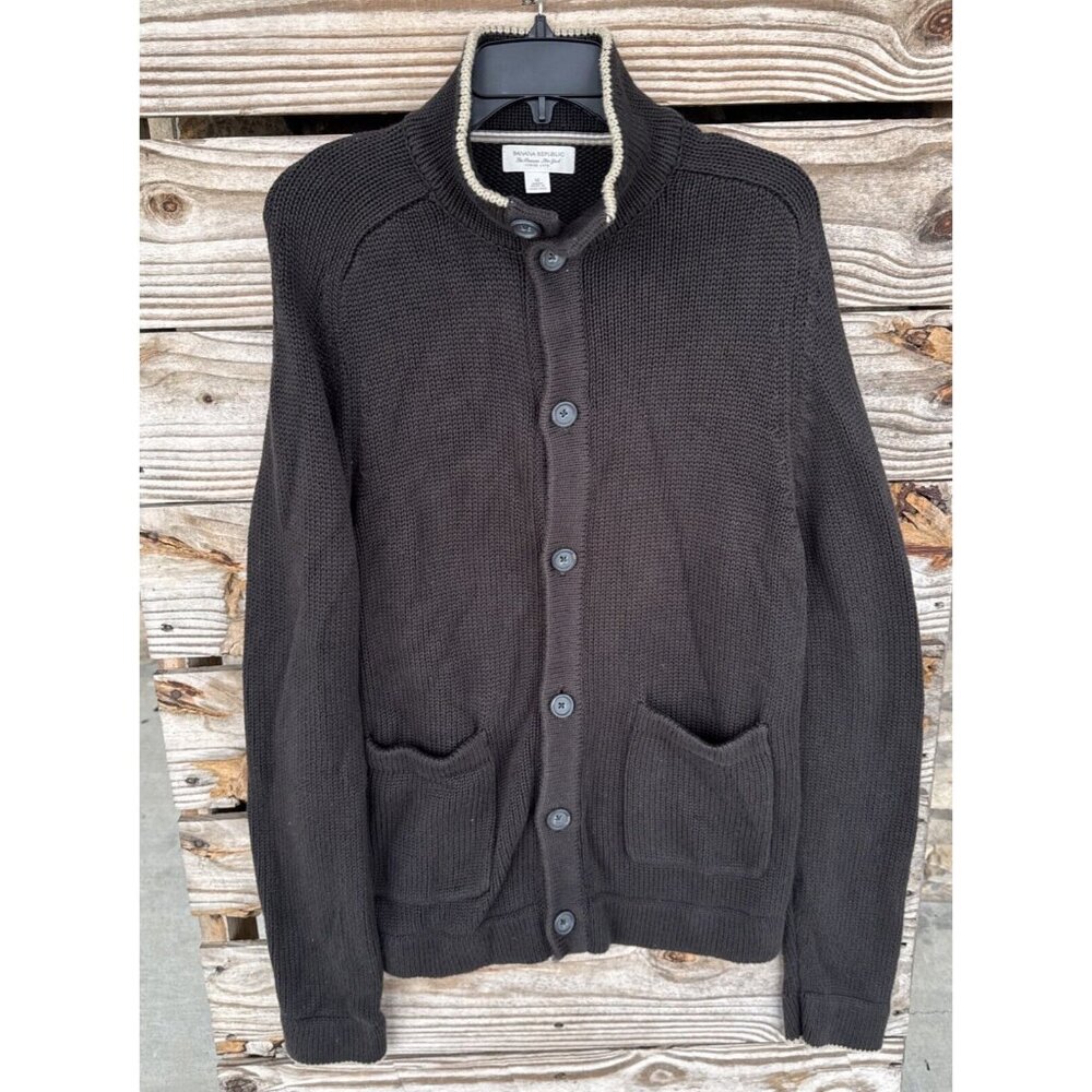 Banana‎ Republic Men's Cable Knit Cardigan Brown Cotton M Medium Sweater